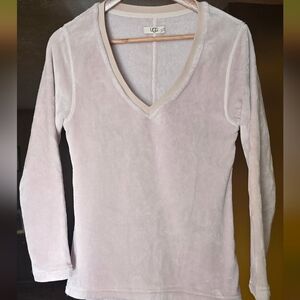 Ugg Daisy Fleece Pullover V-Neck Plush Long Sleeve Sweater Top Cream Size Small